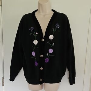 Vintage Handmade By Elaine McFaden Floral Sweatshirt Cardigan Size XL